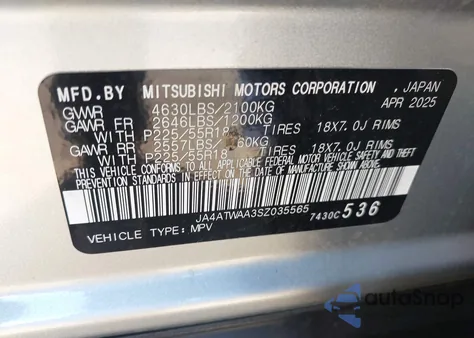 2025 Mitsubishi Eclipse Cross Black Edition S-Awc/Se S-Awc/Sel S-Awc from USA, damaged, VIN JA4ATWAA3SZ035565